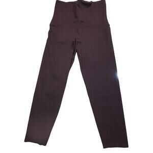Spanx High Rise Ponte Leggings Women L Maroon Shaping Pull On Ankle Length